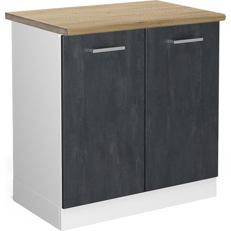 Armario bajo para fregadero R-Line, Hormigón negro, 80 cm ET Roble, Vicco