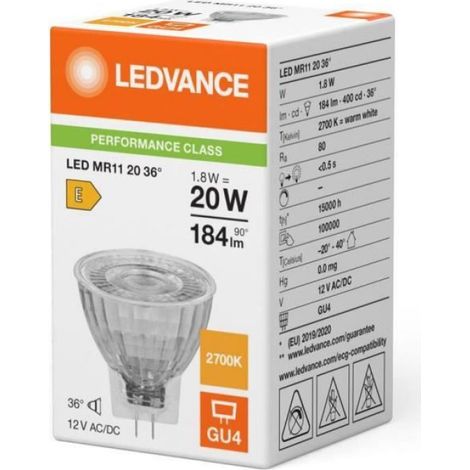 Ampoule LED - MR11 - GU4 - 1.8 W - 184 lm - 2700 K - Blanc Très Chaud - Angle 36° - Lot de 1 (1/3)