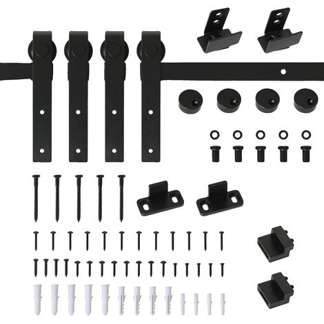 Système de porte coulissante, acier au carbone, assemblage facile, noir (1/2)