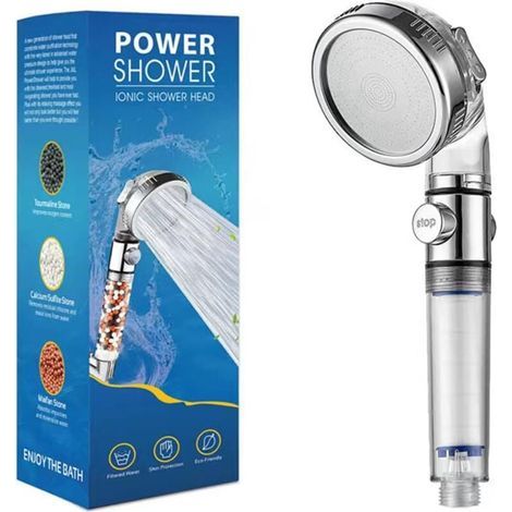 UlisemPommeau de douche à main filtré, pommeau de douche haute pression avec 3 modes de pulvérisation et filtres, adoucisseur d'eau pour eau dure - Élimine le chlore (arroseurs en coton filtrant) (1/4)