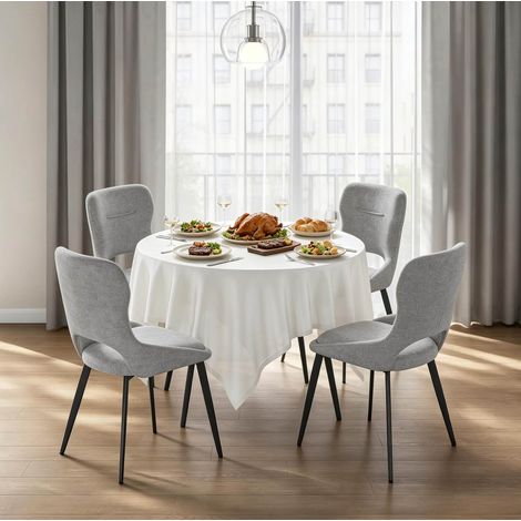 Set di 4 sedie da pranzo, seduta ampia, schienale con braccioli, struttura stabile, chenille grigio (1/5)