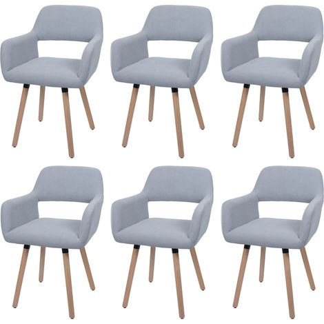 [NEUWERTIG] 6er-Set Esszimmerstuhl HHG-878 II, Stuhl Küchenstuhl Polsterstuhl, Holz Stoff/Textil Cord (400g/m²) MVG hellgrau