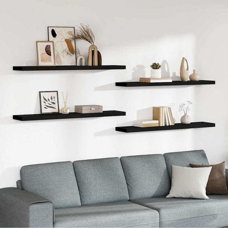 323843 vidaXL Floating Wall Shelves 4 pcs Black 120x23,5x3,8 cm MDF (1/5)