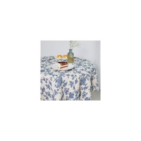 Nappe ronde en lin de coton bleu 140cm – Motif floral champêtre – Pour fêtes, pique-niques et décorations intérieures/extérieures (1/4)