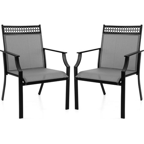 Lot de 2 chaises de jardin gris, structure métallique anti-rouille, tissu séchage rapide et respirant, siège ergonomique pour terrasse, piscine et extérieur (1/5)