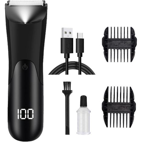 Tondeuse électrique étanche pour hommes - Rechargeable, indolore, utilisation sur peau sèche ou humide, avec lumière LED pour la maison et les voyages - Noir (1/5)