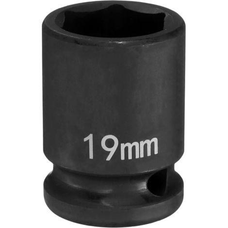 Douille à Choc 6 Points 19mm Douille Métrique 1/2" Entraînement Carré 1.5" (38mm) Long Douilles Hexagonales pour Écrous d'Axe de Broche en Acier Cr-Mo Phosphaté, Noir (1/5)