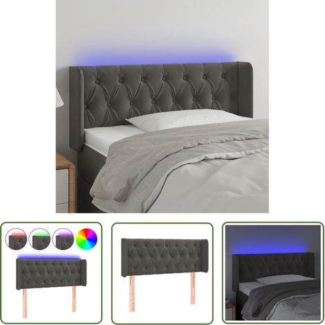 The Living Store Tête de lit à LED Gris foncé 93x16x78/88 cm Velours - Tête De Lit Led - Tête De Lit Velours - Tête De Lit Moderne - Éclairage Led - Têtière De Lit (1/5)