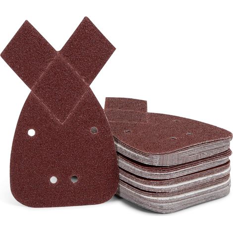Lot de 50 feuilles abrasives en triangle - Papier abrasif - 140 mm - auto-adhésif - Papier abrasif pour souris - 4 trous - Grain 40,60 , 80,120 , 240 compatible avec la BLACK + DECKER Mouse (1/5)