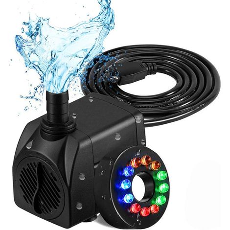 Pompe à eau submersible LED 16 W pour fontaine, robuste et silencieuse, avec éclairage intégré, idéale pour aquarium, piscine et jardin. (1/5)