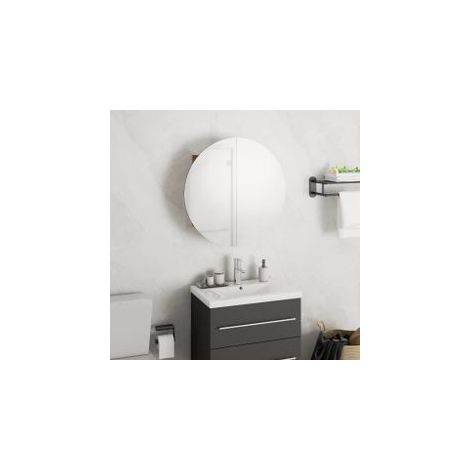 Armoire de salle de bain miroir rond et LED Chêne 40x40x17,5 (1/5)