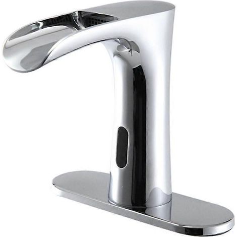 Robinet de lavabo de salle de bain commercial intelligent sans contact, à détecteur de mouvement infrarouge, avec plaque de recouvrement et capteur de température. (1/5)