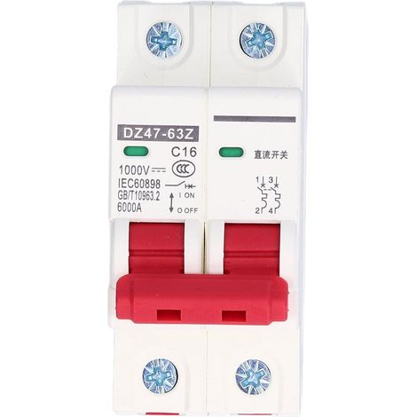 Disjoncteur DC Photovoltaïque 1000V 16A, Protection Panneau Solaire Photovoltaïque pour Systèmes Photovoltaïques Déclenchement Magnétothermique, Montage sur Rail DIN 35 mm Sectionneur PV (1/5)