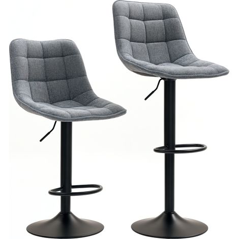 Juego de 2 taburetes de bar tapizados en gris oscuro con respaldo giratorio de 360 grados, altura ajustable y reposapiés, ideales para cocina, comedor, bar, oficina y sala de estar. Sala de estar. (1/5)