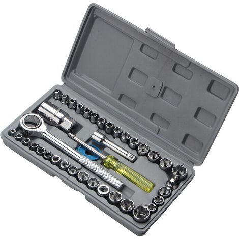 Jeu de Clés à Douille 1/4 "3/8", avec Clé à Cliquet Réversible Rapide, Embout de Tournevis, Barre d'Extension, 40 Pièces