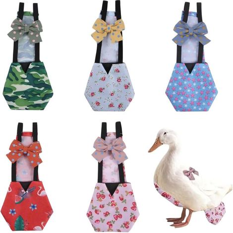 Lot de 5 couches réutilisables pour poules et canards imperméables et ajustables avec nœud papillon, idéales pour l'entretien de la volaille. (1/5)