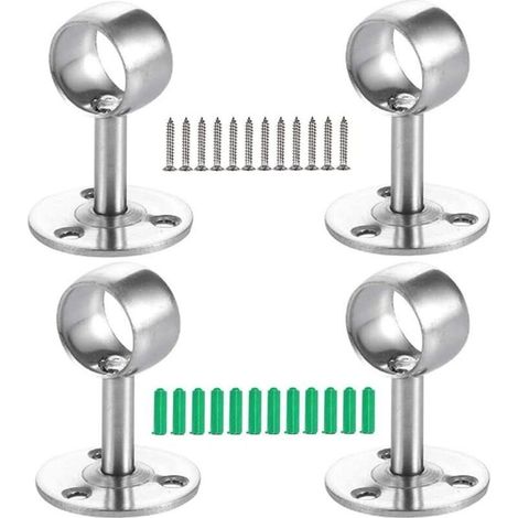Système de 4 tubes pour portant à vêtements – Acier inoxydable argenté – Diamètre 22 mm – Hauteur 84 mm – Fixation robuste à 3 trous (1/5)