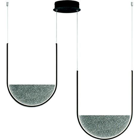 Lampada a sospensione LOTUS 2 Luci LED con inserto in vetro granigliato 90 cm FUME' (1/4)