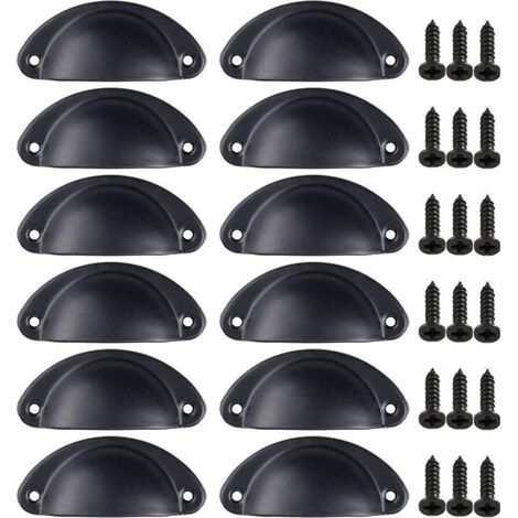 Poignées de porte, ensemble de 12 poignées de meubles vintage, poignées de tiroir en métal, convenant aux armoires, penderies, coiffeuses et tiroirs, noires. (1/5)