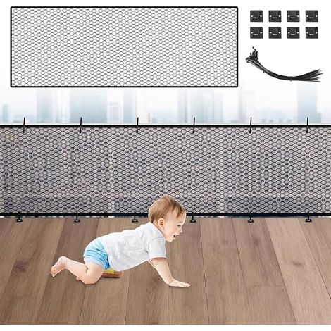 Child Safety Net, Baby Safety Net for Stairs, Balcony and Fence, Child Safety Barrier Heavy Duty Adjustable for Child, Cats, Toys, 300 x 90 cm, Black (1/5)