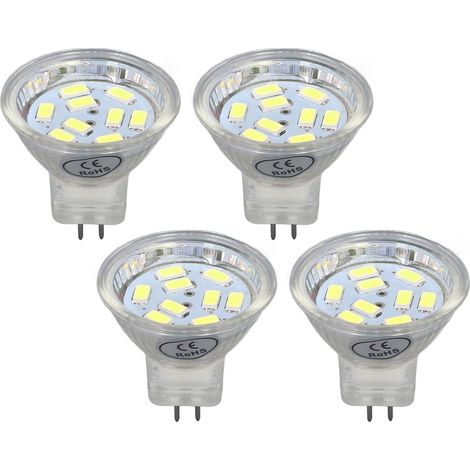4 ampoules LED MR11, 3 W, 300 lumens, avec 9 LED, culot à 2 broches pour spots, éclairage d'ambiance, lumière blanche froide (1/5)