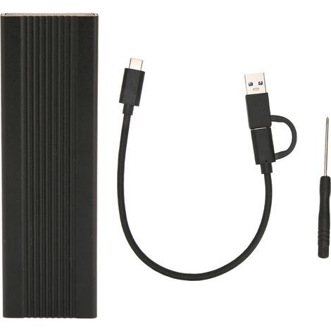 Boîtier M.2 NVMe SSD 10 Gbps, alliage aluminium haute vitesse, plug and play, compatible NVMe/SATA M.2 pour 2230/2242/2260/2280 mm, noir, câbles USB-C/A/C (1/4)