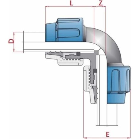 PE Rohr Verschraubung, 32mm Winkel 90°, Klemmfitting, Trinkwasser (1/5)