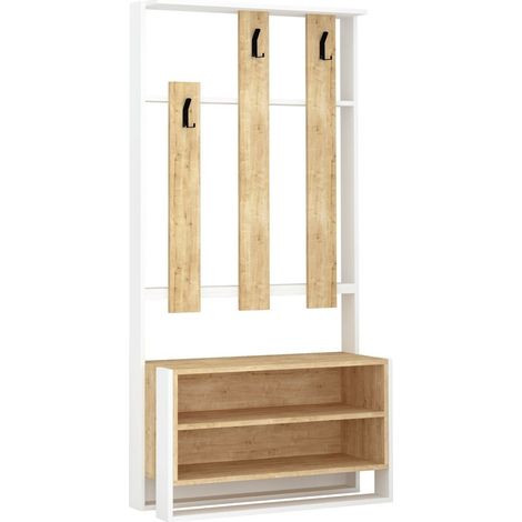 Mueble de entrada 3 estantes y 3 ganchos para abrigos H180 cm - Chester (1/3)