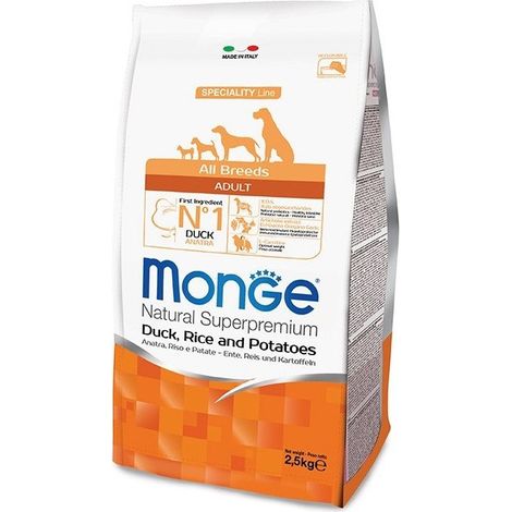 Monge Dog Natural Superpremium Adult All Breeds Anatra, Riso e Patate  - Monge Dog Natural Superpremium Adult All Breeds Anatra, Riso e Patate - Sacco Da 2,5 Kg