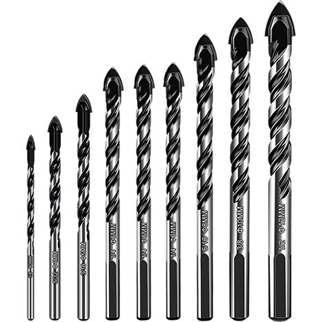 Juego de 10 brocas de carburo de tungsteno, varios materiales, diámetros 3/4/5/6/6/6/6/8/10/12 mm, adecuadas para azulejos, cemento (1/4)