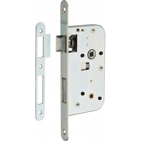 Thirard – Serrure encastrable à condamnation pour porte salle de bain – Axe 50 mm – Têtière acier – Pêne zingué – Gâche plate – Demi-tour réversible (1/2)