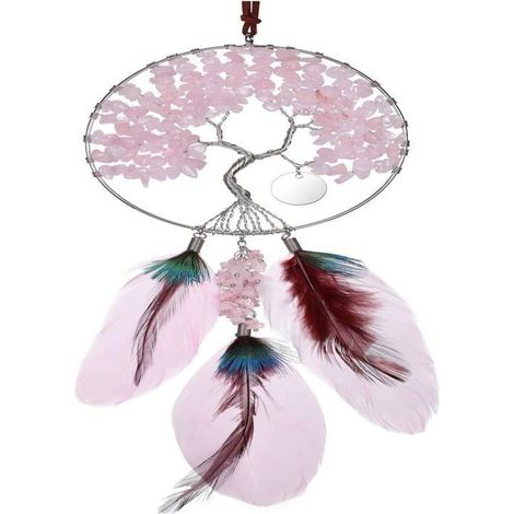 Attrape-rêves Arbre de vie Décoration suspendue Cristaux de guérison en quartz rose Attrape-rêves rose