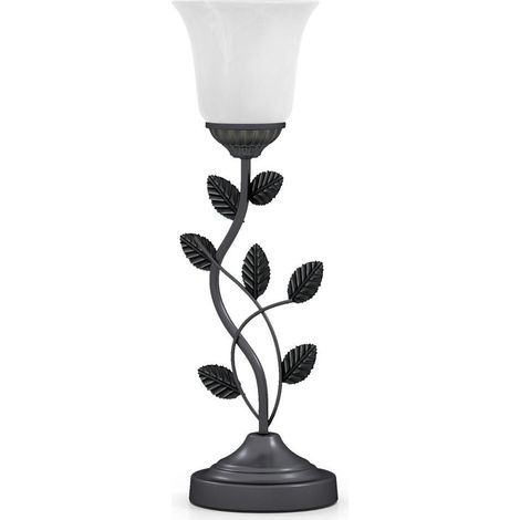 Éclairage Chaleureux Lampe de Chevet Abat-Jour Tulipe Verre Feuilles Métal Interrupteur pour Ampoule E27 (1/2)