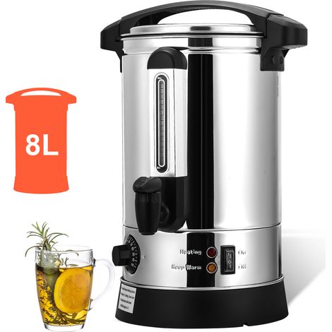 Randaco Calentador de vino caliente 1500 W Dispensador de bebidas calientes 8 l con bandeja recogegotas, grifo de salida, color plateado (1/5)