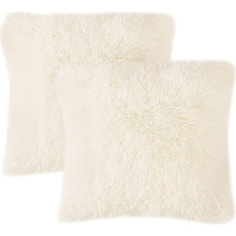 Lot de 2 Housse de Coussin de Canapé Fourrure de Luxe Decoration canapé Maison Chambre Lit Super Doux Peluche Taie d'oreiller Décorative 43X43cm Beige (1/5)