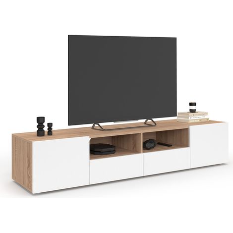Porta TV 180 cm ELI in faggio con ante bianche