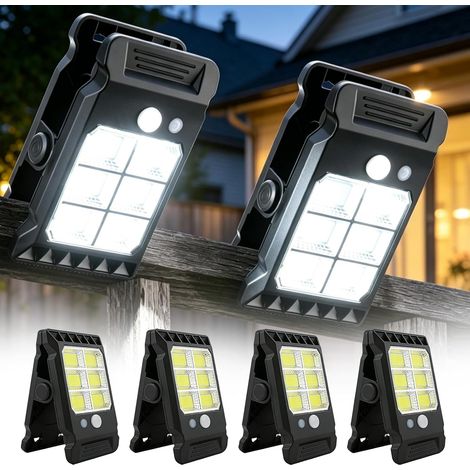 4 Lampes à Pince solaires: Clip Lampes Solaires avec Détecteur de Mouvement, 24 COB LED et 3 Modes d'Éclairage LED Lampe Solaire Extérieure, pour Balcon, Jardin, Camping, terrasse (1/5)