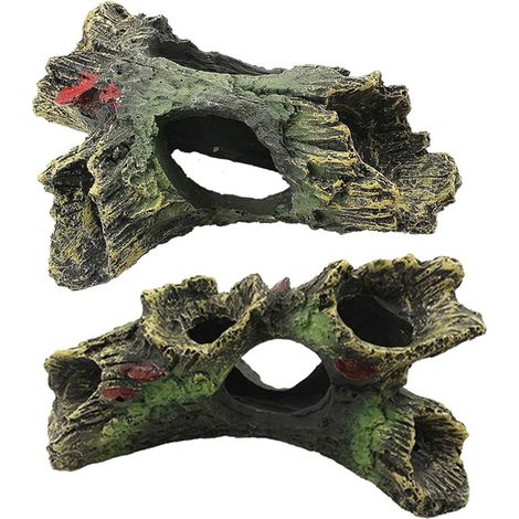 Tronc Décoratif Aquarium - En Résine Non Toxique - Pour Eau Douce et Salée - 2 Pièces - Dimensions Variées (1/5)