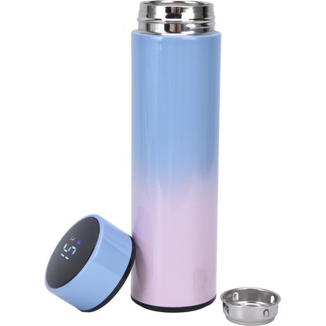 Gourde Isotherme 500ml avec Affichage LED, Double Paroi en Acier Inoxydable, Isolation Sous Vide, Haut Bleu Bas Rose (1/5)