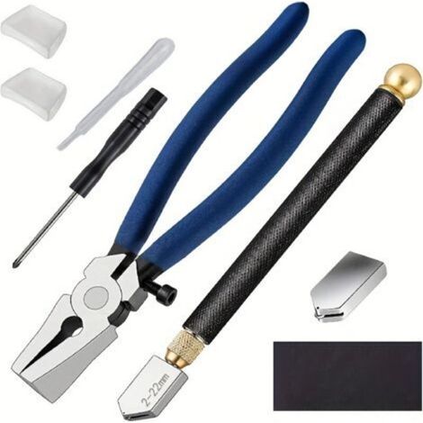 Kit de coupe-verre Fournitures pour vitraux avec pinces à verre robustes et outils de coupe-verre de style crayon Outil de coupe de vitrail professionnel avec tête remplaçable pour mosaïque/ca (1/4)
