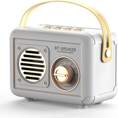 Radio FM rétro portable avec haut-parleur Bluetooth rétro, caisson de basses, lecteur TF/USB/casque, radio rechargeable (cadeau). (1/4)