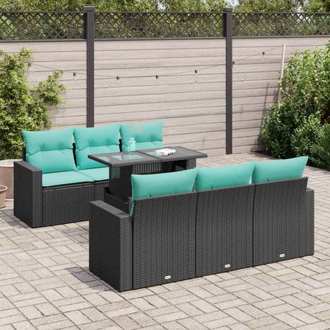 vidaXL Set Divani da Giardino con Cuscini 7pz Nero Polyrattan Acacia (1/5)