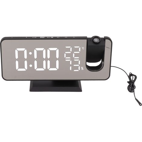 Digitaler FM-Wecker mit LED-Radio und Projektion, schwarzer Nachttischwecker mit weißem Display fürs Schlafzimmer (1/5)