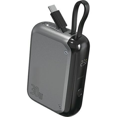 Powerbank 10000mAh 30W 4smarts mit USB-C-Kabel 15cm Grau (1/5)