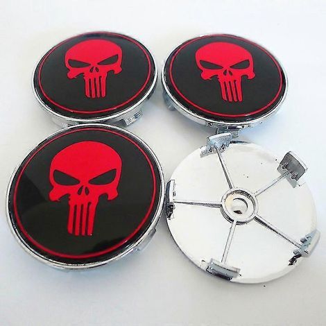 Lot de 4 cache-moyeux de roue en forme de crâne (68 mm et 64 mm), emblème, logo et autocollants (65 mm). (1/4)