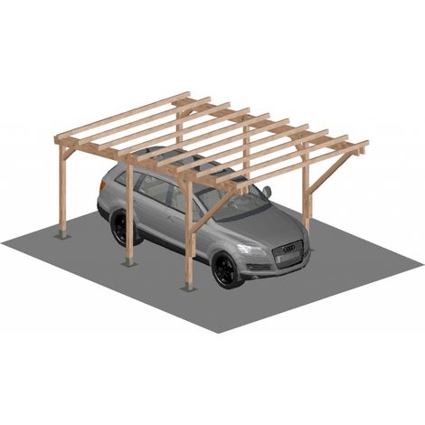 Carport Tettoia a Sbalzo per Auto in Legno di Pino Impregnato - mt 5 X 3 - con Supporti a Tassellare