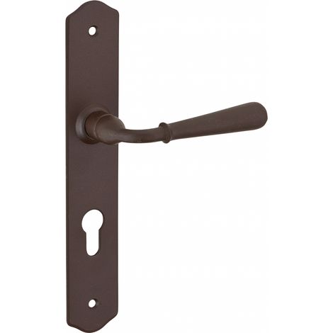Thirard – Ensemble de poignées pour porte d'entrée Charon – Acier rouillé – Entr'axes 195mm – Carré 7mm – Pour cylindre