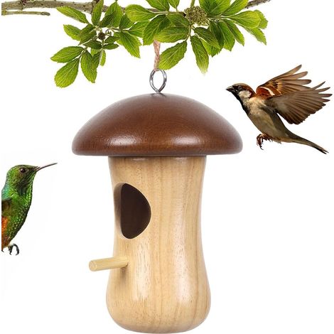 Maison des colibris, Accrochez le nid de maison d'oiseau pour l'extérieur de colibri, Maison en bois en forme de champignon (1/5)