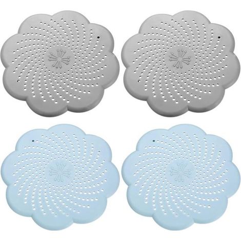 Filtre de drain en silicone - PZCC - Lot de 4 (2 gris, 2 bleus) - Anti-odeurs - Ø 5–14 cm - Ventouse intégrée (1/4)