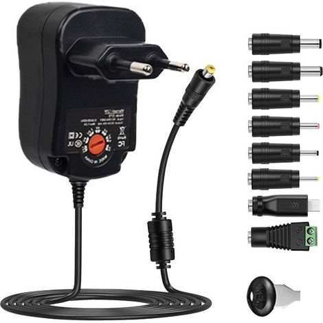 12W Adaptateur Secteur Universel AC DC 3V 4.5V 5V 6V 7.5V 9V 12V Transformateur d'alimentation à Découpage avec 8 Connecteurs DC pour électroniques Ménagers, 1000mA Max. (1/5)